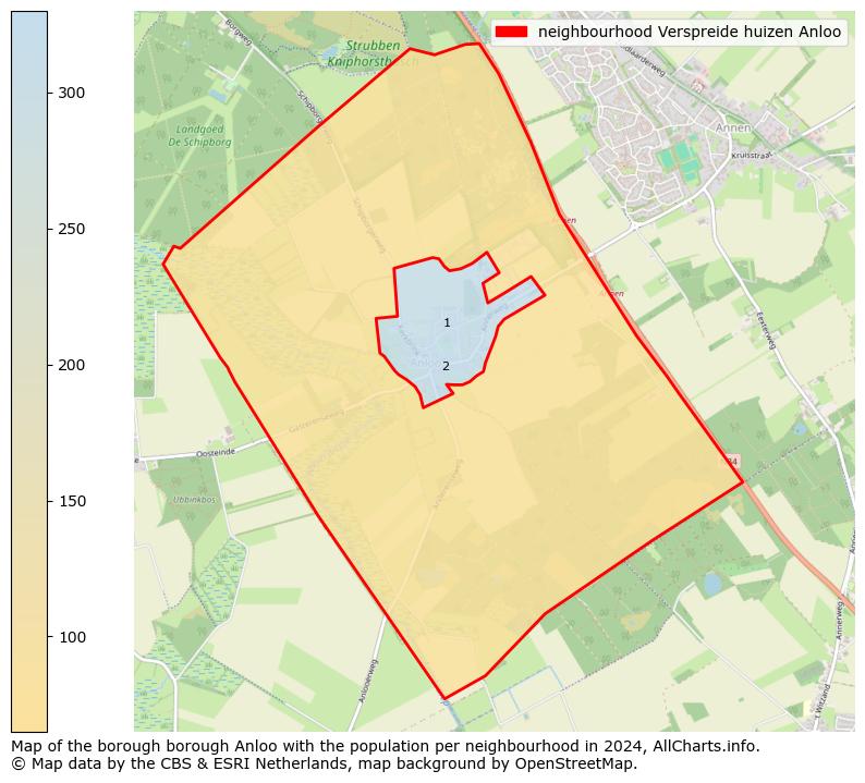 Image of the neighbourhood Verspreide huizen Anloo at the map. This image is used as introduction to this page. This page shows a lot of information about the population in the neighbourhood Verspreide huizen Anloo (such as the distribution by age groups of the residents, the composition of households, whether inhabitants are natives or Dutch with an immigration background, data about the houses (numbers, types, price development, use, type of property, ...) and more (car ownership, energy consumption, ...) based on open data from the Dutch Central Bureau of Statistics and various other sources!