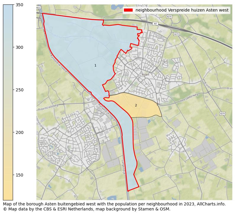Map of the borough Asten buitengebied west with the population per neighbourhood in 2023. This page shows a lot of information about residents (such as the distribution by age groups, family composition, gender, native or Dutch with an immigration background, ...), homes (numbers, types, price development, use, type of property, ...) and more (car ownership, energy consumption, ...) based on open data from the Dutch Central Bureau of Statistics and various other sources!