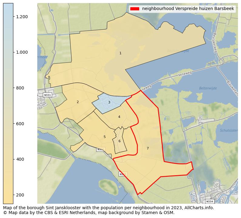 Map of the borough Sint Jansklooster with the population per neighbourhood in 2023. This page shows a lot of information about residents (such as the distribution by age groups, family composition, gender, native or Dutch with an immigration background, ...), homes (numbers, types, price development, use, type of property, ...) and more (car ownership, energy consumption, ...) based on open data from the Dutch Central Bureau of Statistics and various other sources!