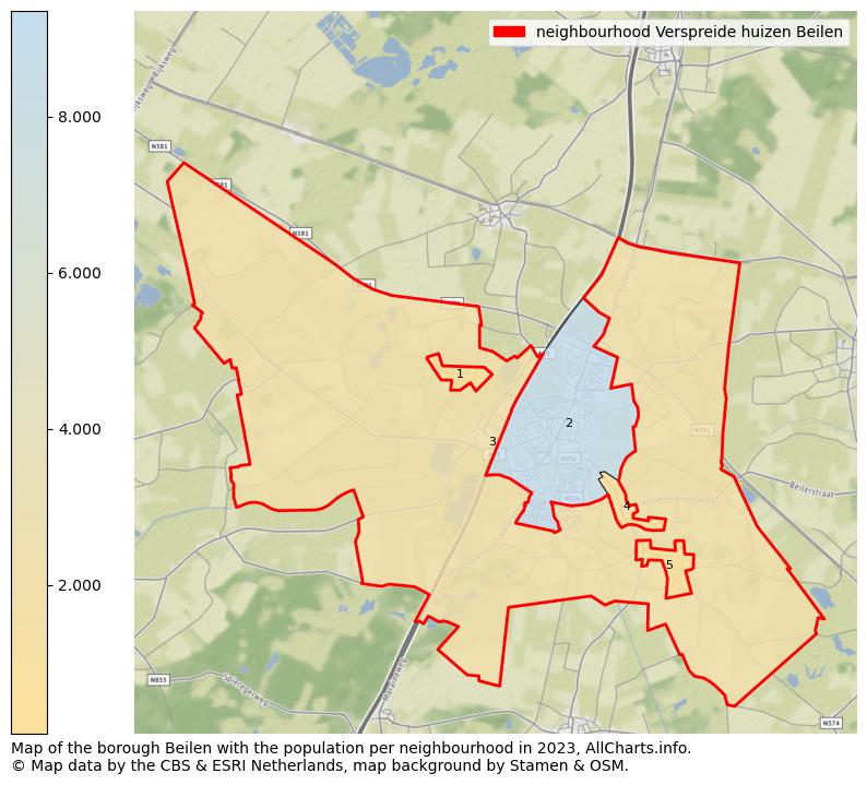 Map of the borough Beilen with the population per neighbourhood in 2023. This page shows a lot of information about residents (such as the distribution by age groups, family composition, gender, native or Dutch with an immigration background, ...), homes (numbers, types, price development, use, type of property, ...) and more (car ownership, energy consumption, ...) based on open data from the Dutch Central Bureau of Statistics and various other sources!