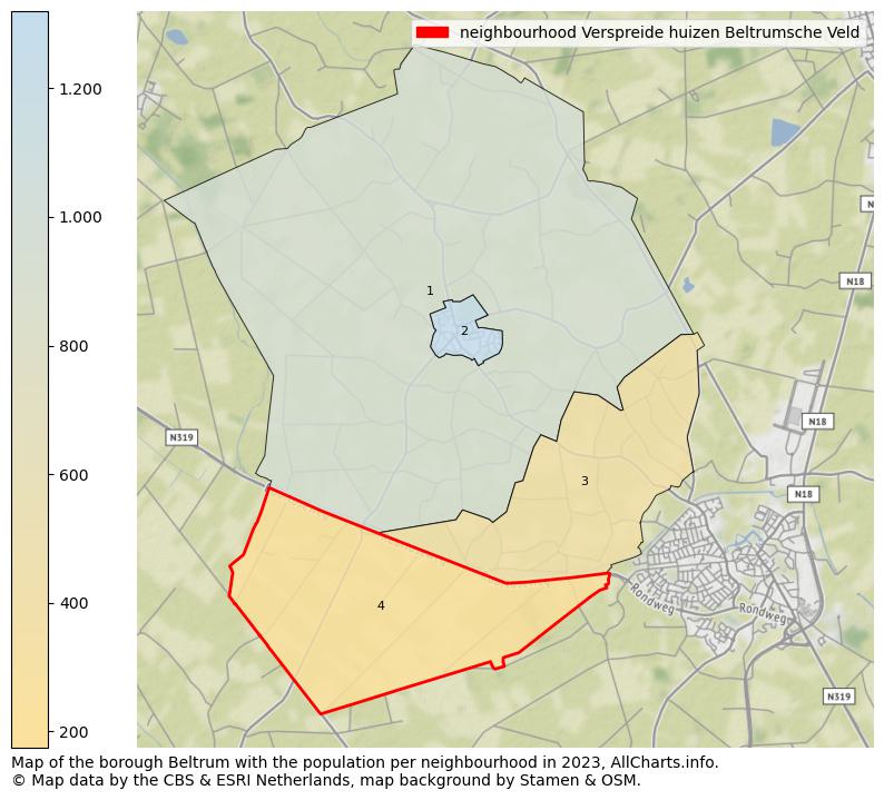 Map of the borough Beltrum with the population per neighbourhood in 2023. This page shows a lot of information about residents (such as the distribution by age groups, family composition, gender, native or Dutch with an immigration background, ...), homes (numbers, types, price development, use, type of property, ...) and more (car ownership, energy consumption, ...) based on open data from the Dutch Central Bureau of Statistics and various other sources!