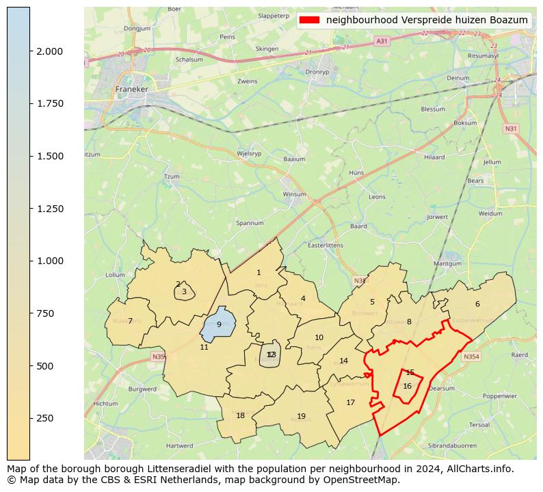 Image of the neighbourhood Verspreide huizen Boazum at the map. This image is used as introduction to this page. This page shows a lot of information about the population in the neighbourhood Verspreide huizen Boazum (such as the distribution by age groups of the residents, the composition of households, whether inhabitants are natives or Dutch with an immigration background, data about the houses (numbers, types, price development, use, type of property, ...) and more (car ownership, energy consumption, ...) based on open data from the Dutch Central Bureau of Statistics and various other sources!