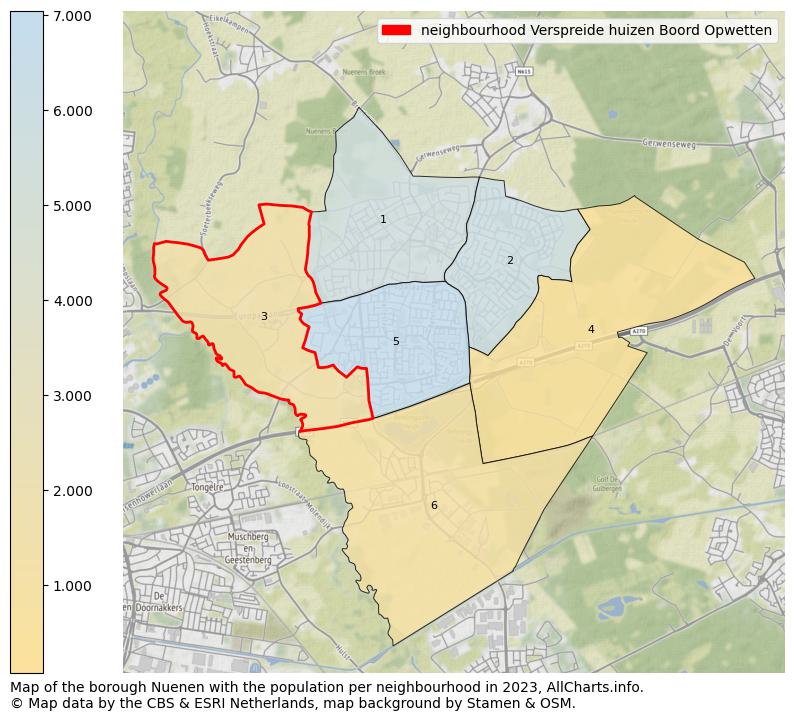 Map of the borough Nuenen with the population per neighbourhood in 2022. This page shows a lot of information about residents (such as the distribution by age groups, family composition, gender, native or Dutch with an immigration background, ...), homes (numbers, types, price development, use, type of property, ...) and more (car ownership, energy consumption, ...) based on open data from the Dutch Central Bureau of Statistics and various other sources!