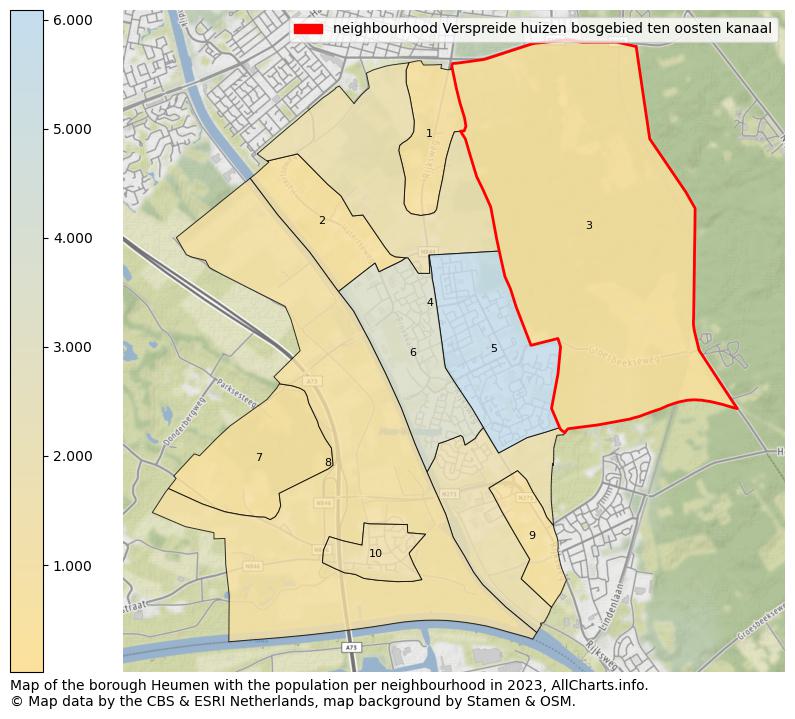 Map of the borough Heumen with the population per neighbourhood in 2023. This page shows a lot of information about residents (such as the distribution by age groups, family composition, gender, native or Dutch with an immigration background, ...), homes (numbers, types, price development, use, type of property, ...) and more (car ownership, energy consumption, ...) based on open data from the Dutch Central Bureau of Statistics and various other sources!