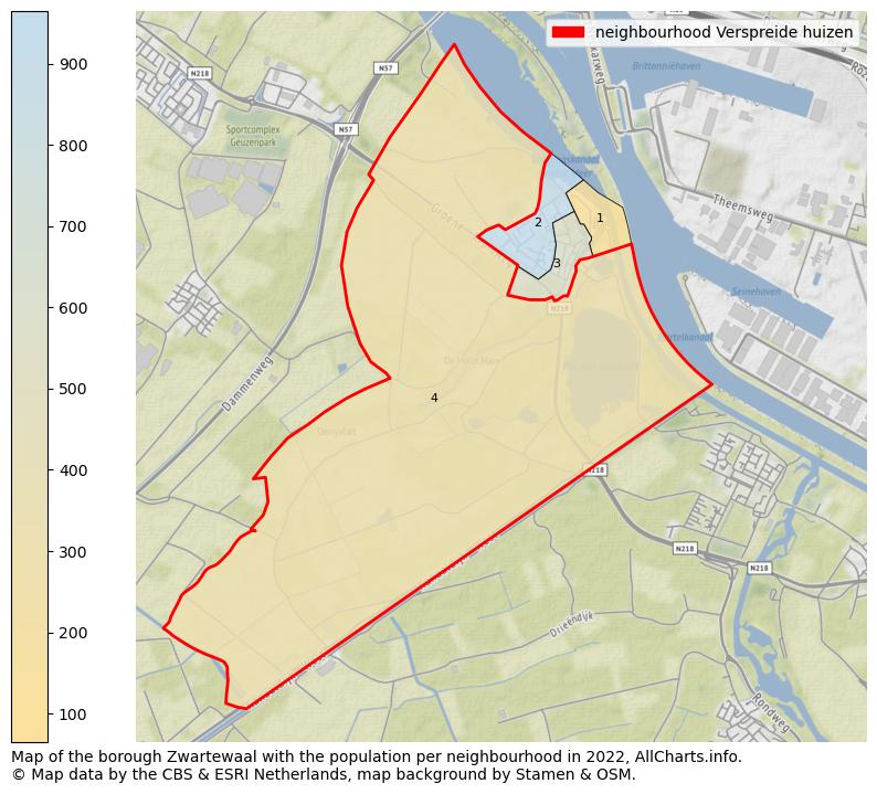 Map of the borough Zwartewaal with the population per neighbourhood in 2022. This page shows a lot of information about residents (such as the distribution by age groups, family composition, gender, native or Dutch with an immigration background, ...), homes (numbers, types, price development, use, type of property, ...) and more (car ownership, energy consumption, ...) based on open data from the Dutch Central Bureau of Statistics and various other sources!