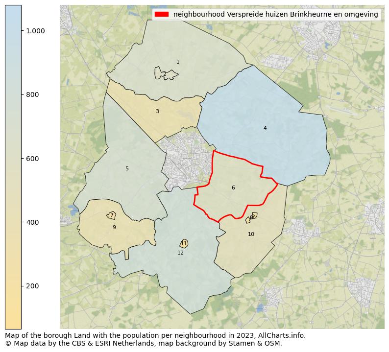 Map of the borough Land with the population per neighbourhood in 2023. This page shows a lot of information about residents (such as the distribution by age groups, family composition, gender, native or Dutch with an immigration background, ...), homes (numbers, types, price development, use, type of property, ...) and more (car ownership, energy consumption, ...) based on open data from the Dutch Central Bureau of Statistics and various other sources!