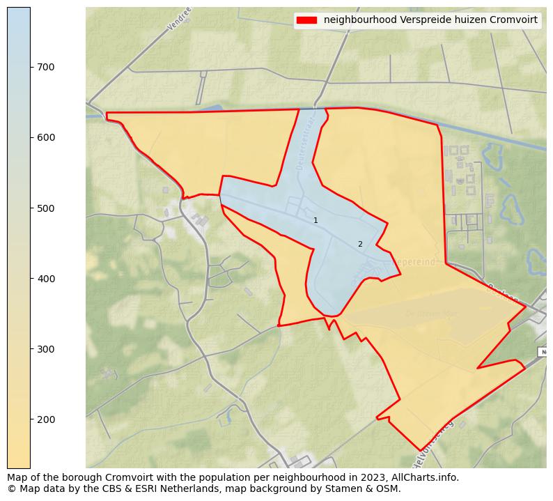 Map of the borough Cromvoirt with the population per neighbourhood in 2023. This page shows a lot of information about residents (such as the distribution by age groups, family composition, gender, native or Dutch with an immigration background, ...), homes (numbers, types, price development, use, type of property, ...) and more (car ownership, energy consumption, ...) based on open data from the Dutch Central Bureau of Statistics and various other sources!