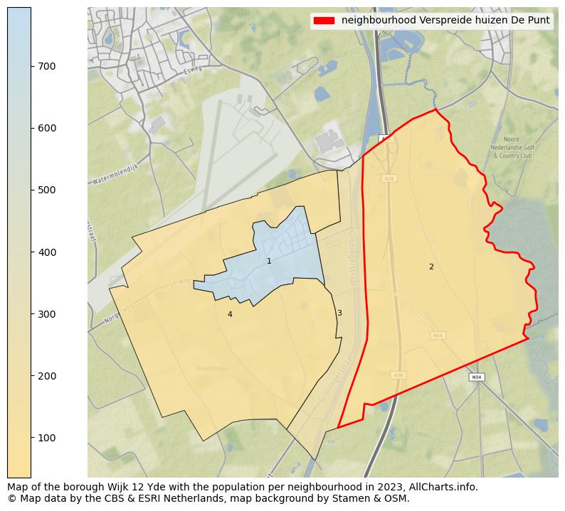 Map of the borough Wijk 12 Yde with the population per neighbourhood in 2023. This page shows a lot of information about residents (such as the distribution by age groups, family composition, gender, native or Dutch with an immigration background, ...), homes (numbers, types, price development, use, type of property, ...) and more (car ownership, energy consumption, ...) based on open data from the Dutch Central Bureau of Statistics and various other sources!