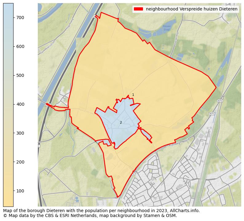 Map of the borough Dieteren with the population per neighbourhood in 2023. This page shows a lot of information about residents (such as the distribution by age groups, family composition, gender, native or Dutch with an immigration background, ...), homes (numbers, types, price development, use, type of property, ...) and more (car ownership, energy consumption, ...) based on open data from the Dutch Central Bureau of Statistics and various other sources!