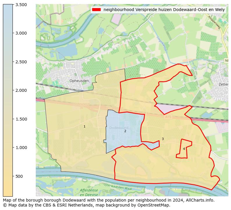 Image of the neighbourhood Verspreide huizen Dodewaard-Oost en Wely at the map. This image is used as introduction to this page. This page shows a lot of information about the population in the neighbourhood Verspreide huizen Dodewaard-Oost en Wely (such as the distribution by age groups of the residents, the composition of households, whether inhabitants are natives or Dutch with an immigration background, data about the houses (numbers, types, price development, use, type of property, ...) and more (car ownership, energy consumption, ...) based on open data from the Dutch Central Bureau of Statistics and various other sources!