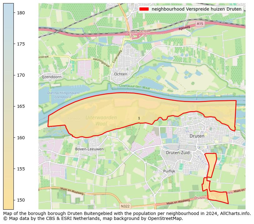 Image of the neighbourhood Verspreide huizen Druten at the map. This image is used as introduction to this page. This page shows a lot of information about the population in the neighbourhood Verspreide huizen Druten (such as the distribution by age groups of the residents, the composition of households, whether inhabitants are natives or Dutch with an immigration background, data about the houses (numbers, types, price development, use, type of property, ...) and more (car ownership, energy consumption, ...) based on open data from the Dutch Central Bureau of Statistics and various other sources!