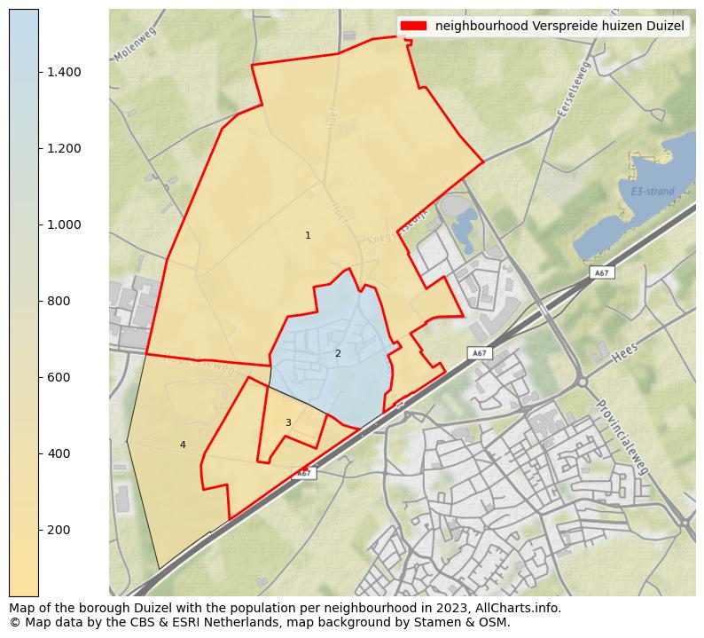 Map of the borough Duizel with the population per neighbourhood in 2023. This page shows a lot of information about residents (such as the distribution by age groups, family composition, gender, native or Dutch with an immigration background, ...), homes (numbers, types, price development, use, type of property, ...) and more (car ownership, energy consumption, ...) based on open data from the Dutch Central Bureau of Statistics and various other sources!