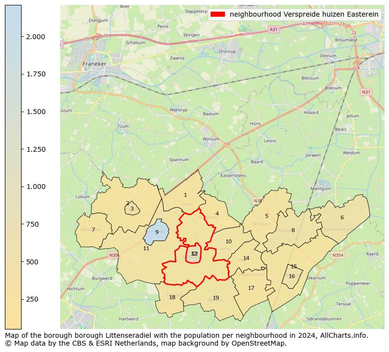 Image of the neighbourhood Verspreide huizen Easterein at the map. This image is used as introduction to this page. This page shows a lot of information about the population in the neighbourhood Verspreide huizen Easterein (such as the distribution by age groups of the residents, the composition of households, whether inhabitants are natives or Dutch with an immigration background, data about the houses (numbers, types, price development, use, type of property, ...) and more (car ownership, energy consumption, ...) based on open data from the Dutch Central Bureau of Statistics and various other sources!