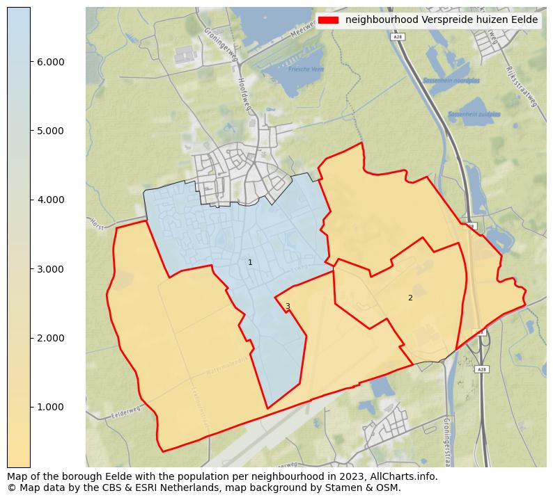 Map of the borough Eelde with the population per neighbourhood in 2023. This page shows a lot of information about residents (such as the distribution by age groups, family composition, gender, native or Dutch with an immigration background, ...), homes (numbers, types, price development, use, type of property, ...) and more (car ownership, energy consumption, ...) based on open data from the Dutch Central Bureau of Statistics and various other sources!