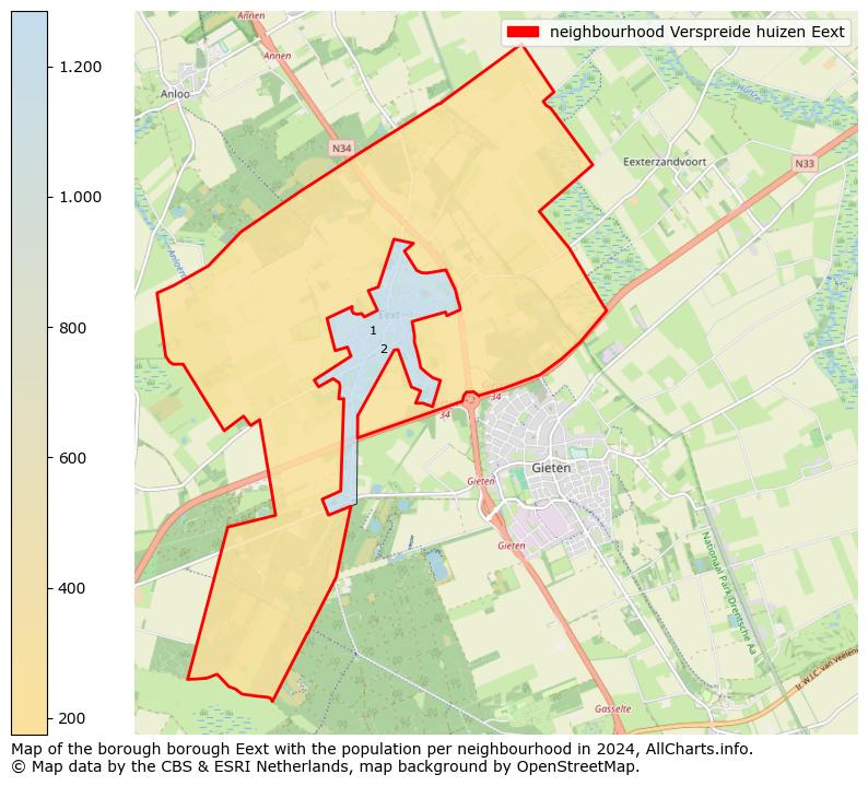 Image of the neighbourhood Verspreide huizen Eext at the map. This image is used as introduction to this page. This page shows a lot of information about the population in the neighbourhood Verspreide huizen Eext (such as the distribution by age groups of the residents, the composition of households, whether inhabitants are natives or Dutch with an immigration background, data about the houses (numbers, types, price development, use, type of property, ...) and more (car ownership, energy consumption, ...) based on open data from the Dutch Central Bureau of Statistics and various other sources!