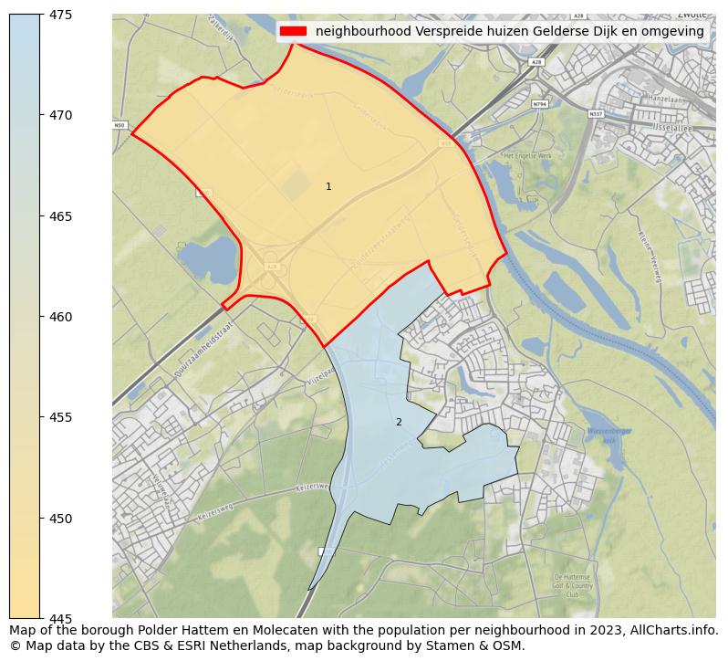 Map of the borough Polder Hattem en Molecaten with the population per neighbourhood in 2021. This page shows a lot of information about residents (such as the distribution by age groups, family composition, gender, native or Dutch with an immigration background, ...), homes (numbers, types, price development, use, type of property, ...) and more (car ownership, energy consumption, ...) based on open data from the Dutch Central Bureau of Statistics and various other sources!