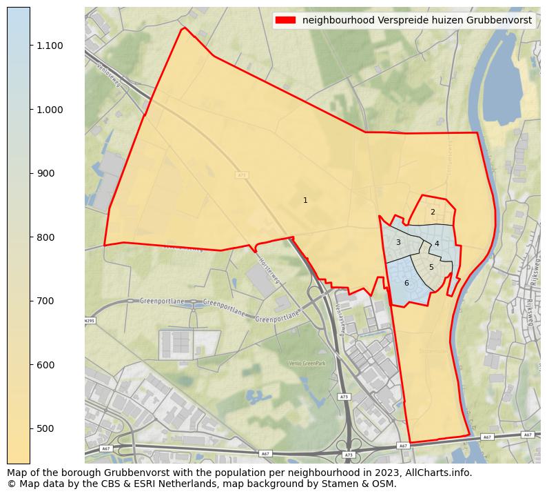 Map of the borough Grubbenvorst with the population per neighbourhood in 2023. This page shows a lot of information about residents (such as the distribution by age groups, family composition, gender, native or Dutch with an immigration background, ...), homes (numbers, types, price development, use, type of property, ...) and more (car ownership, energy consumption, ...) based on open data from the Dutch Central Bureau of Statistics and various other sources!