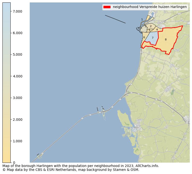 Map of the borough Harlingen with the population per neighbourhood in 2023. This page shows a lot of information about residents (such as the distribution by age groups, family composition, gender, native or Dutch with an immigration background, ...), homes (numbers, types, price development, use, type of property, ...) and more (car ownership, energy consumption, ...) based on open data from the Dutch Central Bureau of Statistics and various other sources!