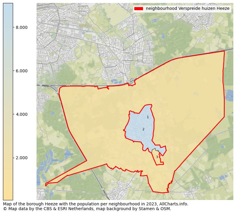 Map of the borough Heeze with the population per neighbourhood in 2023. This page shows a lot of information about residents (such as the distribution by age groups, family composition, gender, native or Dutch with an immigration background, ...), homes (numbers, types, price development, use, type of property, ...) and more (car ownership, energy consumption, ...) based on open data from the Dutch Central Bureau of Statistics and various other sources!