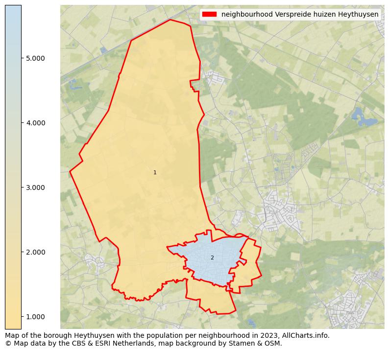 Map of the borough Heythuysen with the population per neighbourhood in 2023. This page shows a lot of information about residents (such as the distribution by age groups, family composition, gender, native or Dutch with an immigration background, ...), homes (numbers, types, price development, use, type of property, ...) and more (car ownership, energy consumption, ...) based on open data from the Dutch Central Bureau of Statistics and various other sources!