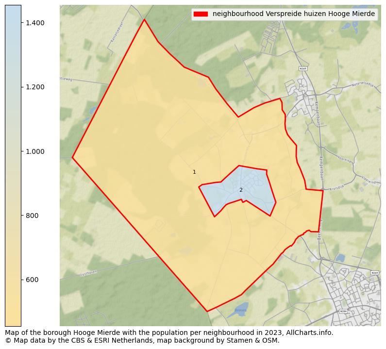 Map of the borough Hooge Mierde with the population per neighbourhood in 2023. This page shows a lot of information about residents (such as the distribution by age groups, family composition, gender, native or Dutch with an immigration background, ...), homes (numbers, types, price development, use, type of property, ...) and more (car ownership, energy consumption, ...) based on open data from the Dutch Central Bureau of Statistics and various other sources!