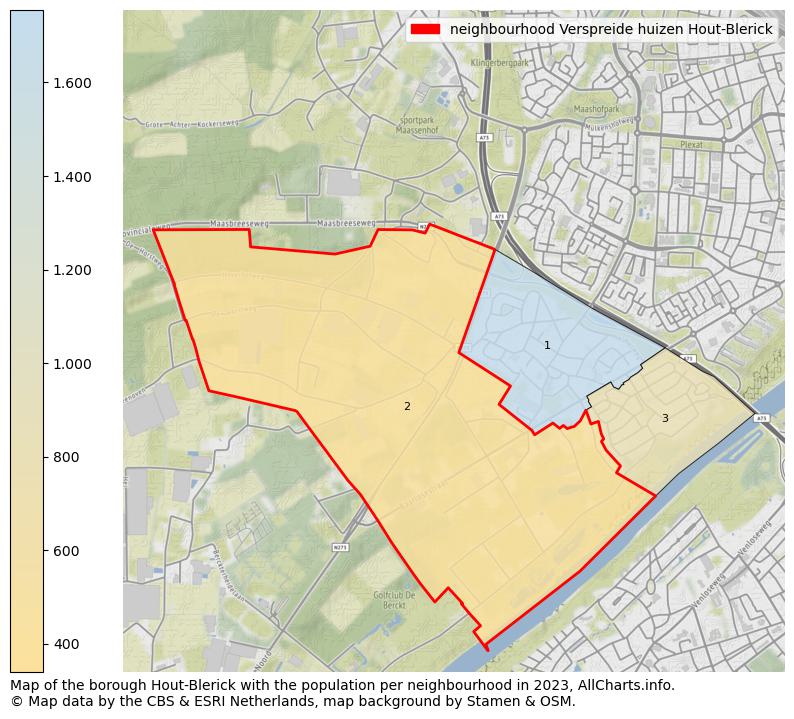 Map of the borough Hout-Blerick with the population per neighbourhood in 2023. This page shows a lot of information about residents (such as the distribution by age groups, family composition, gender, native or Dutch with an immigration background, ...), homes (numbers, types, price development, use, type of property, ...) and more (car ownership, energy consumption, ...) based on open data from the Dutch Central Bureau of Statistics and various other sources!
