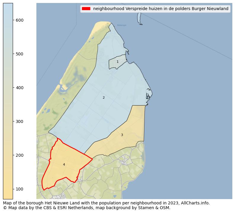Map of the borough Het Nieuwe Land with the population per neighbourhood in 2023. This page shows a lot of information about residents (such as the distribution by age groups, family composition, gender, native or Dutch with an immigration background, ...), homes (numbers, types, price development, use, type of property, ...) and more (car ownership, energy consumption, ...) based on open data from the Dutch Central Bureau of Statistics and various other sources!
