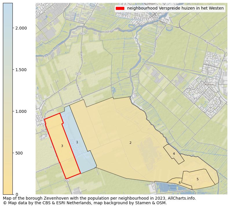 Map of the borough Zevenhoven with the population per neighbourhood in 2023. This page shows a lot of information about residents (such as the distribution by age groups, family composition, gender, native or Dutch with an immigration background, ...), homes (numbers, types, price development, use, type of property, ...) and more (car ownership, energy consumption, ...) based on open data from the Dutch Central Bureau of Statistics and various other sources!