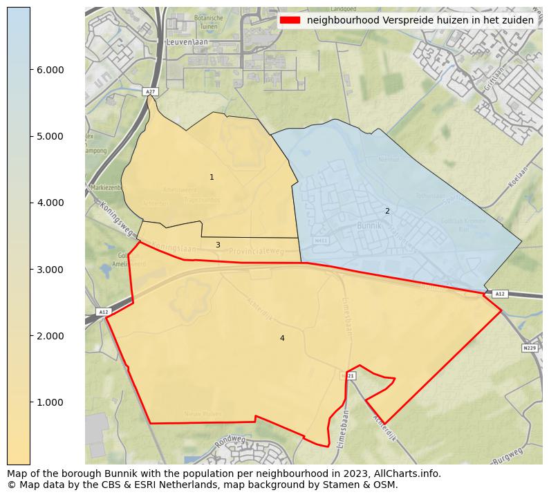 Map of the borough Bunnik with the population per neighbourhood in 2023. This page shows a lot of information about residents (such as the distribution by age groups, family composition, gender, native or Dutch with an immigration background, ...), homes (numbers, types, price development, use, type of property, ...) and more (car ownership, energy consumption, ...) based on open data from the Dutch Central Bureau of Statistics and various other sources!