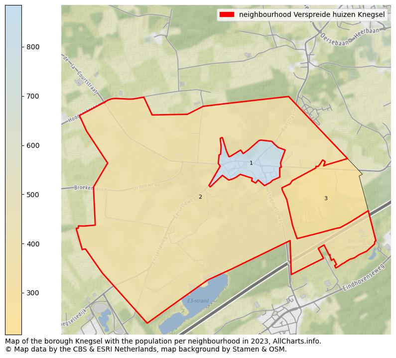 Map of the borough Knegsel with the population per neighbourhood in 2023. This page shows a lot of information about residents (such as the distribution by age groups, family composition, gender, native or Dutch with an immigration background, ...), homes (numbers, types, price development, use, type of property, ...) and more (car ownership, energy consumption, ...) based on open data from the Dutch Central Bureau of Statistics and various other sources!