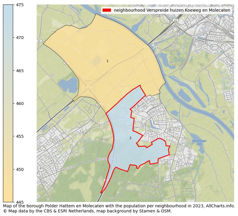 Map of the borough Polder Hattem en Molecaten with the population per neighbourhood in 2021. This page shows a lot of information about residents (such as the distribution by age groups, family composition, gender, native or Dutch with an immigration background, ...), homes (numbers, types, price development, use, type of property, ...) and more (car ownership, energy consumption, ...) based on open data from the Dutch Central Bureau of Statistics and various other sources!