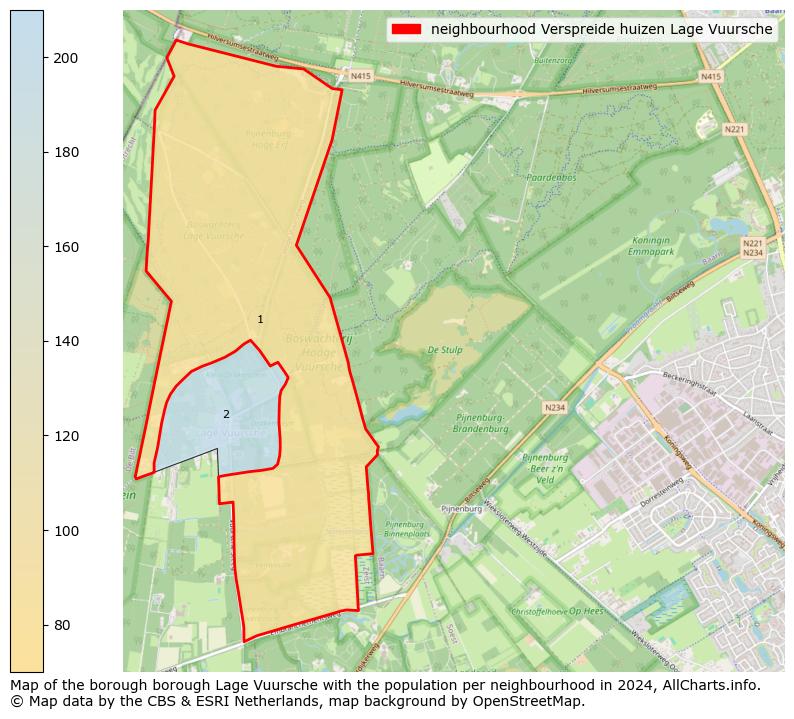 Image of the neighbourhood Verspreide huizen Lage Vuursche at the map. This image is used as introduction to this page. This page shows a lot of information about the population in the neighbourhood Verspreide huizen Lage Vuursche (such as the distribution by age groups of the residents, the composition of households, whether inhabitants are natives or Dutch with an immigration background, data about the houses (numbers, types, price development, use, type of property, ...) and more (car ownership, energy consumption, ...) based on open data from the Dutch Central Bureau of Statistics and various other sources!