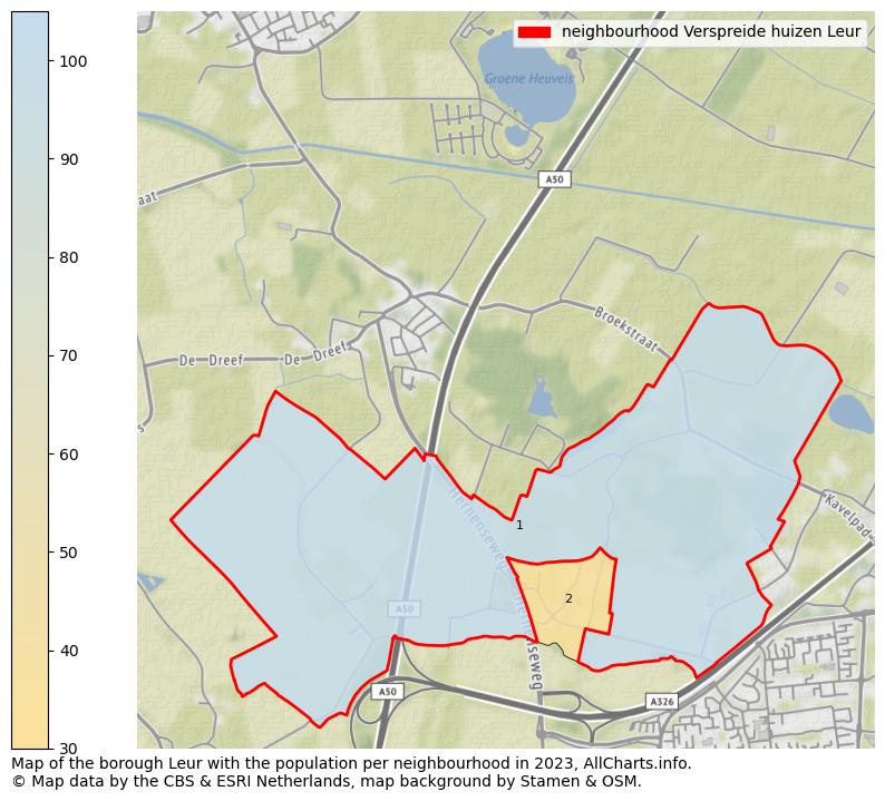 Map of the borough Leur with the population per neighbourhood in 2023. This page shows a lot of information about residents (such as the distribution by age groups, family composition, gender, native or Dutch with an immigration background, ...), homes (numbers, types, price development, use, type of property, ...) and more (car ownership, energy consumption, ...) based on open data from the Dutch Central Bureau of Statistics and various other sources!