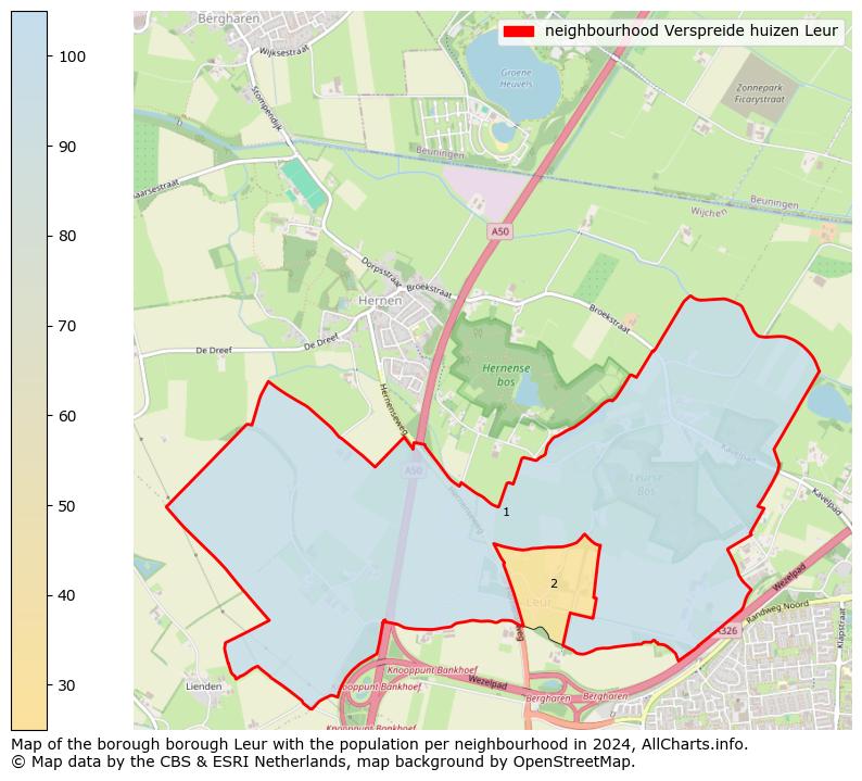 Image of the neighbourhood Verspreide huizen Leur at the map. This image is used as introduction to this page. This page shows a lot of information about the population in the neighbourhood Verspreide huizen Leur (such as the distribution by age groups of the residents, the composition of households, whether inhabitants are natives or Dutch with an immigration background, data about the houses (numbers, types, price development, use, type of property, ...) and more (car ownership, energy consumption, ...) based on open data from the Dutch Central Bureau of Statistics and various other sources!