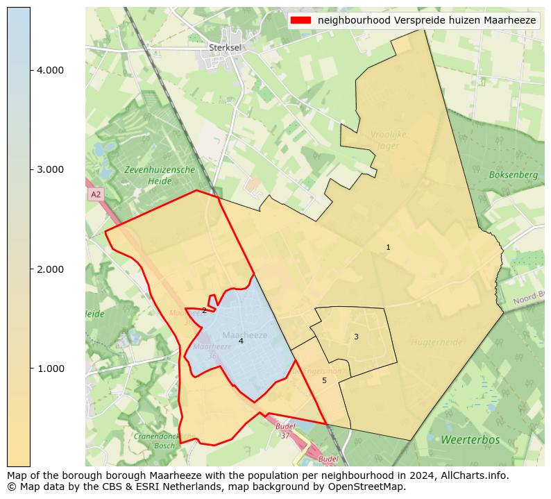 Image of the neighbourhood Verspreide huizen Maarheeze at the map. This image is used as introduction to this page. This page shows a lot of information about the population in the neighbourhood Verspreide huizen Maarheeze (such as the distribution by age groups of the residents, the composition of households, whether inhabitants are natives or Dutch with an immigration background, data about the houses (numbers, types, price development, use, type of property, ...) and more (car ownership, energy consumption, ...) based on open data from the Dutch Central Bureau of Statistics and various other sources!