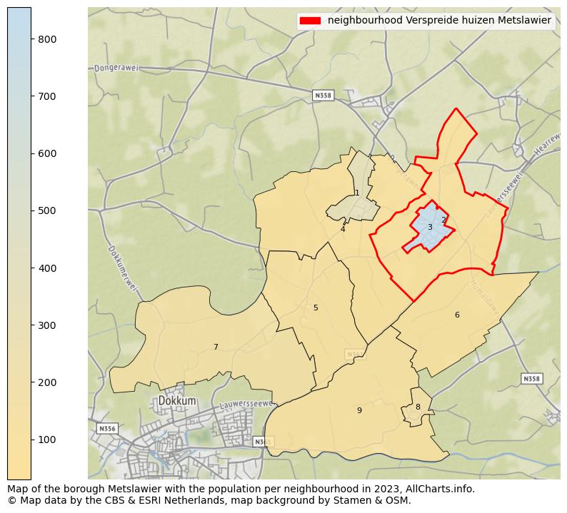 Map of the borough Metslawier with the population per neighbourhood in 2023. This page shows a lot of information about residents (such as the distribution by age groups, family composition, gender, native or Dutch with an immigration background, ...), homes (numbers, types, price development, use, type of property, ...) and more (car ownership, energy consumption, ...) based on open data from the Dutch Central Bureau of Statistics and various other sources!