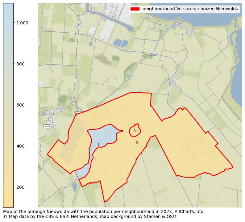 Map of the borough Nieuwolda with the population per neighbourhood in 2023. This page shows a lot of information about residents (such as the distribution by age groups, family composition, gender, native or Dutch with an immigration background, ...), homes (numbers, types, price development, use, type of property, ...) and more (car ownership, energy consumption, ...) based on open data from the Dutch Central Bureau of Statistics and various other sources!
