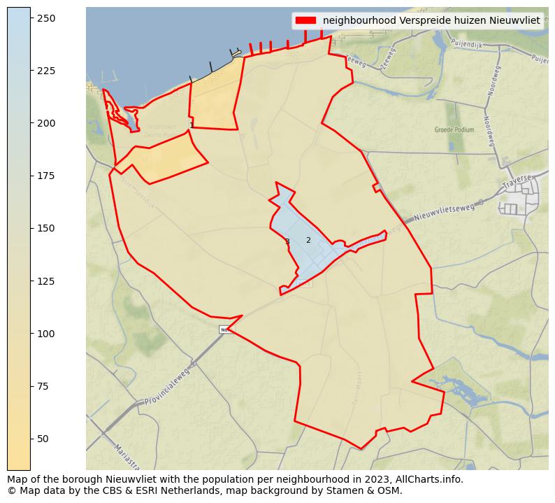 Map of the borough Nieuwvliet with the population per neighbourhood in 2023. This page shows a lot of information about residents (such as the distribution by age groups, family composition, gender, native or Dutch with an immigration background, ...), homes (numbers, types, price development, use, type of property, ...) and more (car ownership, energy consumption, ...) based on open data from the Dutch Central Bureau of Statistics and various other sources!