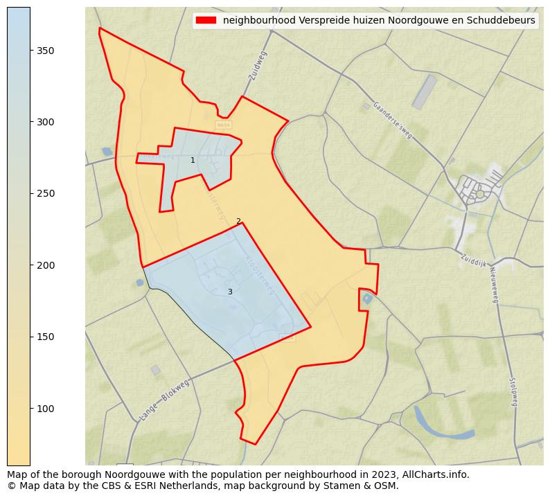 Map of the borough Noordgouwe with the population per neighbourhood in 2023. This page shows a lot of information about residents (such as the distribution by age groups, family composition, gender, native or Dutch with an immigration background, ...), homes (numbers, types, price development, use, type of property, ...) and more (car ownership, energy consumption, ...) based on open data from the Dutch Central Bureau of Statistics and various other sources!
