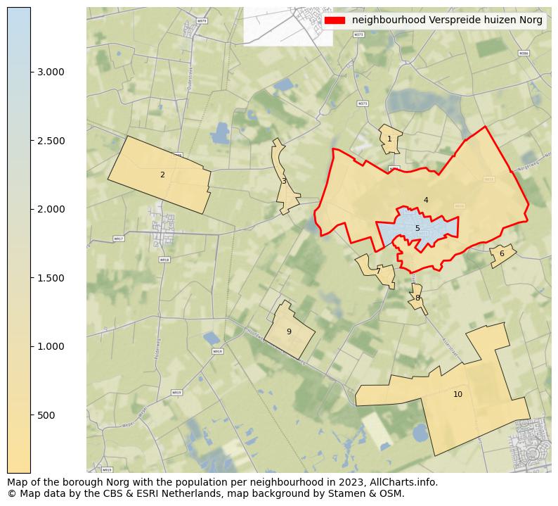Map of the borough Norg with the population per neighbourhood in 2023. This page shows a lot of information about residents (such as the distribution by age groups, family composition, gender, native or Dutch with an immigration background, ...), homes (numbers, types, price development, use, type of property, ...) and more (car ownership, energy consumption, ...) based on open data from the Dutch Central Bureau of Statistics and various other sources!