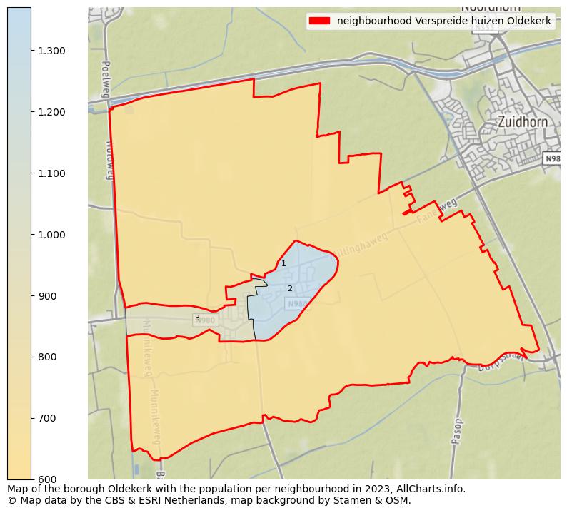 Map of the borough Oldekerk with the population per neighbourhood in 2023. This page shows a lot of information about residents (such as the distribution by age groups, family composition, gender, native or Dutch with an immigration background, ...), homes (numbers, types, price development, use, type of property, ...) and more (car ownership, energy consumption, ...) based on open data from the Dutch Central Bureau of Statistics and various other sources!