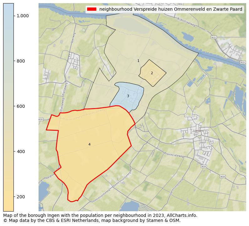 Map of the borough Ingen with the population per neighbourhood in 2023. This page shows a lot of information about residents (such as the distribution by age groups, family composition, gender, native or Dutch with an immigration background, ...), homes (numbers, types, price development, use, type of property, ...) and more (car ownership, energy consumption, ...) based on open data from the Dutch Central Bureau of Statistics and various other sources!