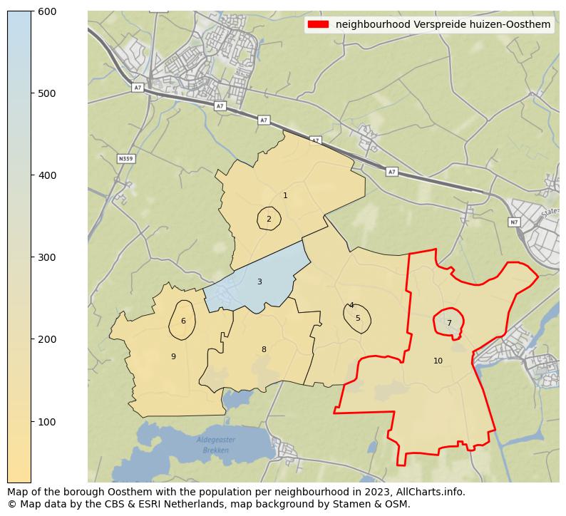 Map of the borough Oosthem with the population per neighbourhood in 2023. This page shows a lot of information about residents (such as the distribution by age groups, family composition, gender, native or Dutch with an immigration background, ...), homes (numbers, types, price development, use, type of property, ...) and more (car ownership, energy consumption, ...) based on open data from the Dutch Central Bureau of Statistics and various other sources!