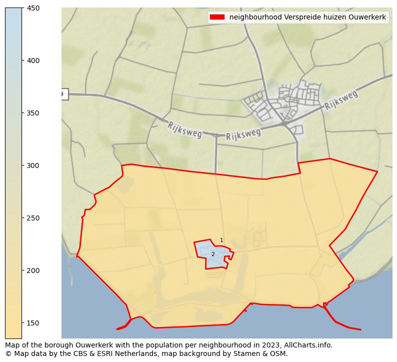 Map of the borough Ouwerkerk with the population per neighbourhood in 2023. This page shows a lot of information about residents (such as the distribution by age groups, family composition, gender, native or Dutch with an immigration background, ...), homes (numbers, types, price development, use, type of property, ...) and more (car ownership, energy consumption, ...) based on open data from the Dutch Central Bureau of Statistics and various other sources!