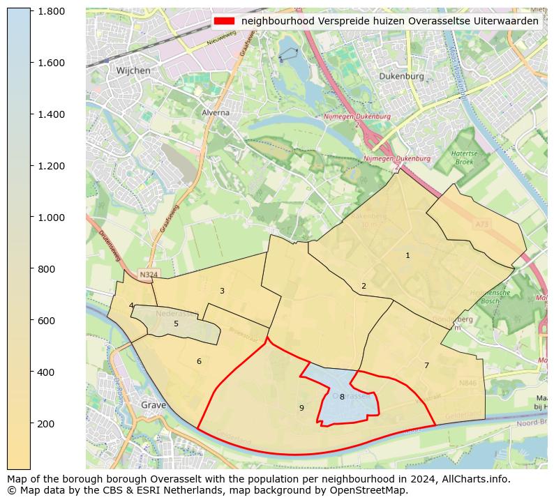 Image of the neighbourhood Verspreide huizen Overasseltse Uiterwaarden at the map. This image is used as introduction to this page. This page shows a lot of information about the population in the neighbourhood Verspreide huizen Overasseltse Uiterwaarden (such as the distribution by age groups of the residents, the composition of households, whether inhabitants are natives or Dutch with an immigration background, data about the houses (numbers, types, price development, use, type of property, ...) and more (car ownership, energy consumption, ...) based on open data from the Dutch Central Bureau of Statistics and various other sources!