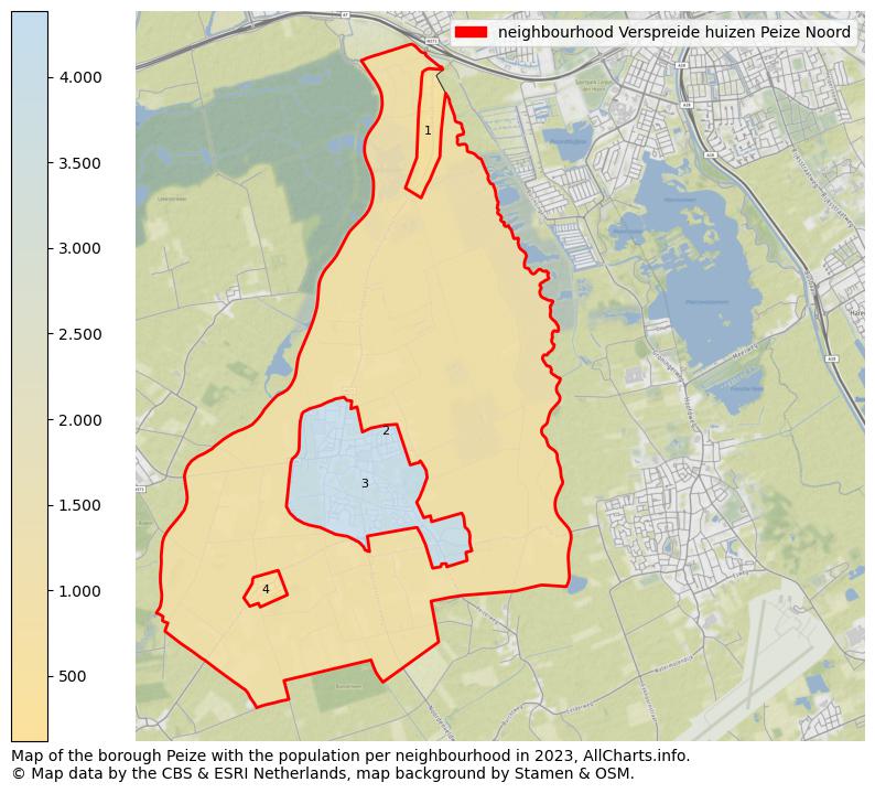 Map of the borough Peize with the population per neighbourhood in 2023. This page shows a lot of information about residents (such as the distribution by age groups, family composition, gender, native or Dutch with an immigration background, ...), homes (numbers, types, price development, use, type of property, ...) and more (car ownership, energy consumption, ...) based on open data from the Dutch Central Bureau of Statistics and various other sources!