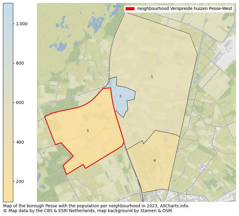 Map of the borough Pesse with the population per neighbourhood in 2023. This page shows a lot of information about residents (such as the distribution by age groups, family composition, gender, native or Dutch with an immigration background, ...), homes (numbers, types, price development, use, type of property, ...) and more (car ownership, energy consumption, ...) based on open data from the Dutch Central Bureau of Statistics and various other sources!