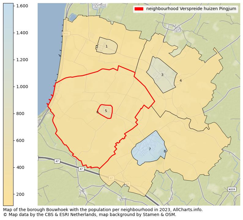 Map of the borough Bouwhoek with the population per neighbourhood in 2023. This page shows a lot of information about residents (such as the distribution by age groups, family composition, gender, native or Dutch with an immigration background, ...), homes (numbers, types, price development, use, type of property, ...) and more (car ownership, energy consumption, ...) based on open data from the Dutch Central Bureau of Statistics and various other sources!