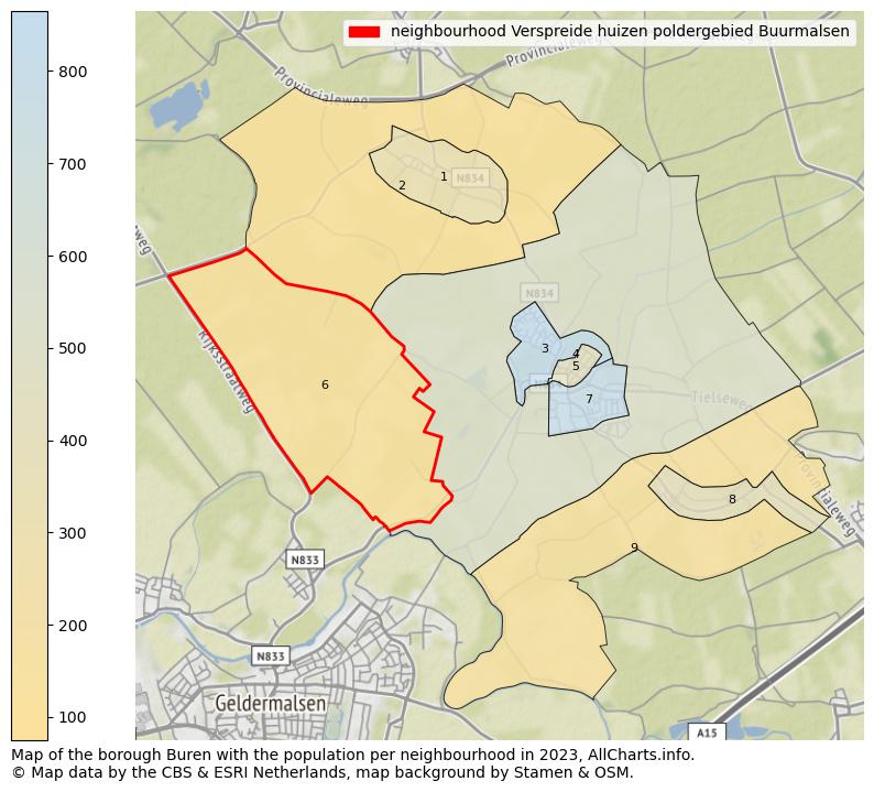 Map of the borough Buren with the population per neighbourhood in 2023. This page shows a lot of information about residents (such as the distribution by age groups, family composition, gender, native or Dutch with an immigration background, ...), homes (numbers, types, price development, use, type of property, ...) and more (car ownership, energy consumption, ...) based on open data from the Dutch Central Bureau of Statistics and various other sources!