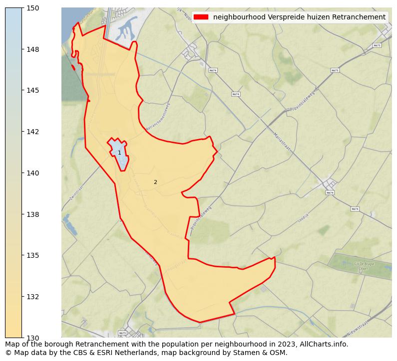 Map of the borough Retranchement with the population per neighbourhood in 2023. This page shows a lot of information about residents (such as the distribution by age groups, family composition, gender, native or Dutch with an immigration background, ...), homes (numbers, types, price development, use, type of property, ...) and more (car ownership, energy consumption, ...) based on open data from the Dutch Central Bureau of Statistics and various other sources!